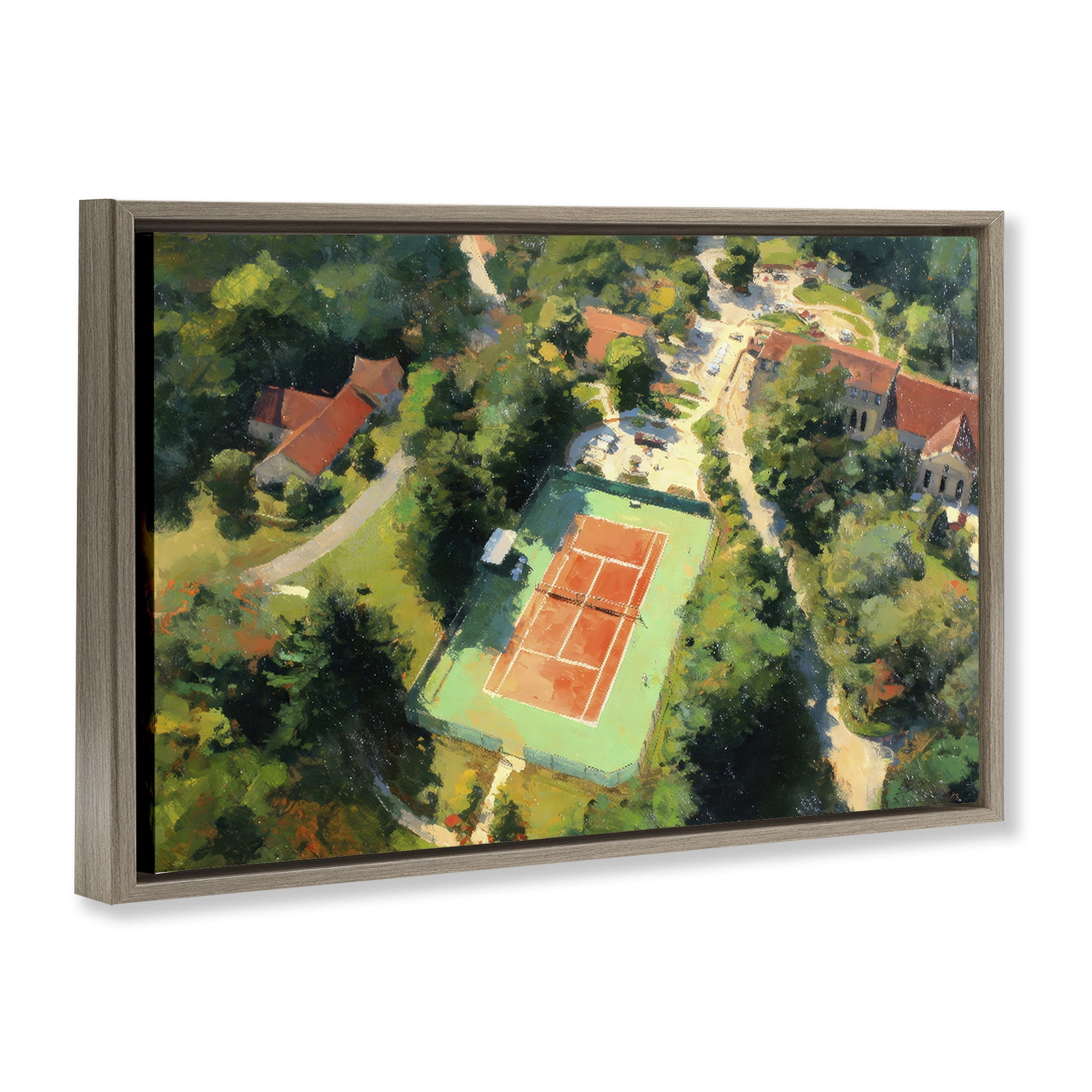 Stupell Industries Aerial Tennis Court Park Brown Framed Floater Canvas Wall Art, design by Petal Prints Design