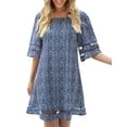 thumbnail image 2 of Women's Casual Mesh Panel Tunic Dress 3/4 Flowy Sleeve Dress Leopard Print Size M, 2 of 8