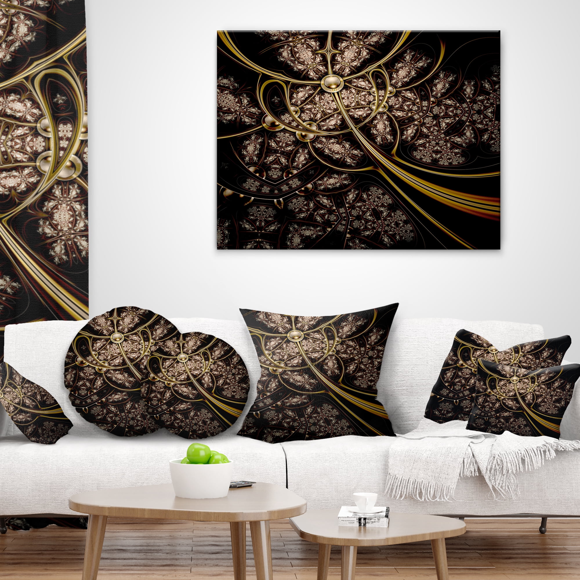Designart Symmetrical Metallic Fabric - Abstract Throw Pillow - 12x20