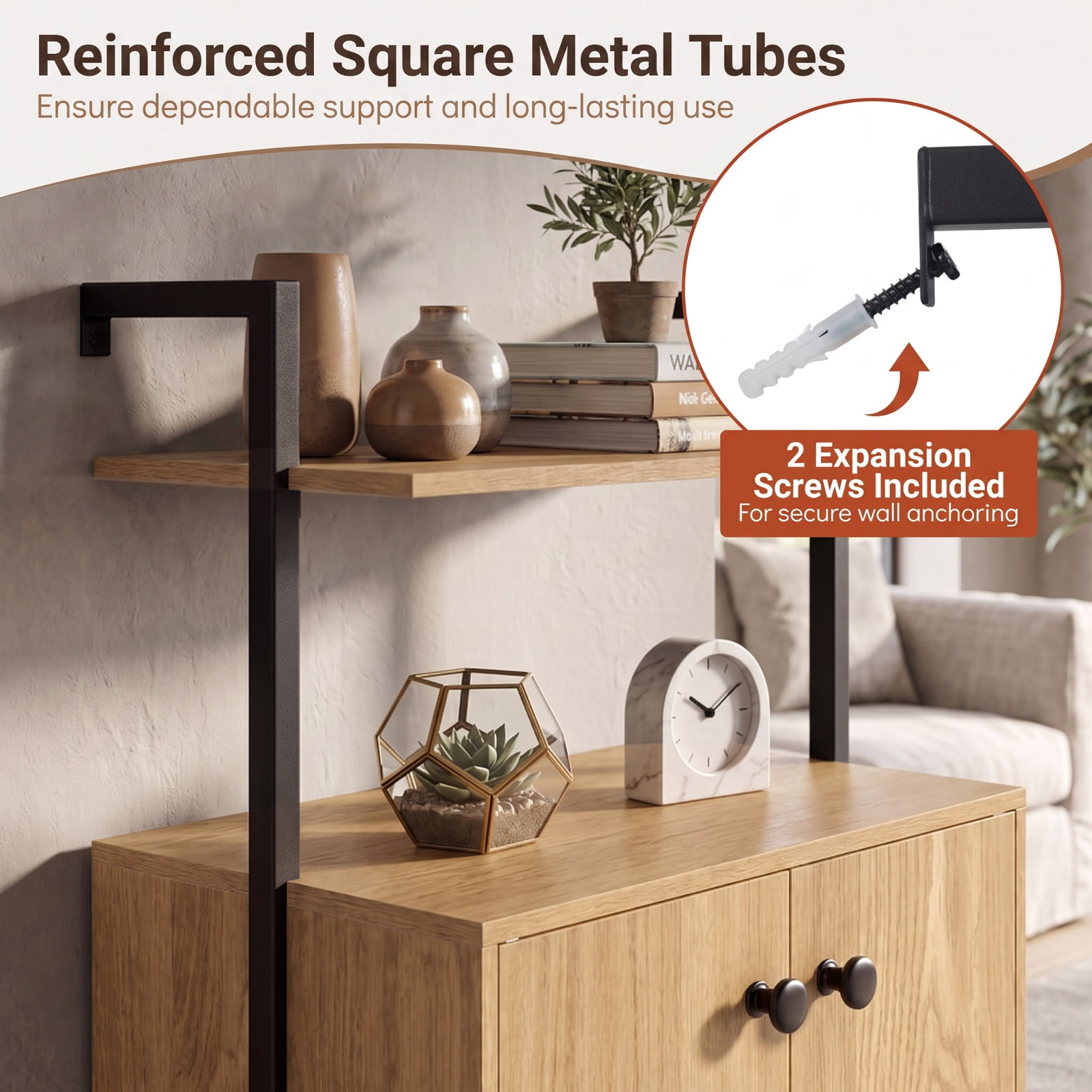 Furnibear 2-Door Wall Mount Bookshelf with Storage Cabinet for Living Room Home Office Bedroom Display Storage Shelf, Natural