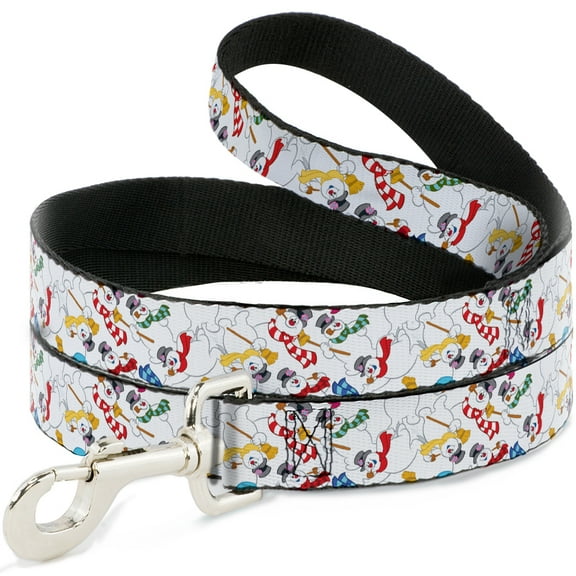 Holiday Movies Pet Leash, Dog Leash, Frosty the Snowman Pose Scattered White, 4 Feet Long 0.5 Inch Wide