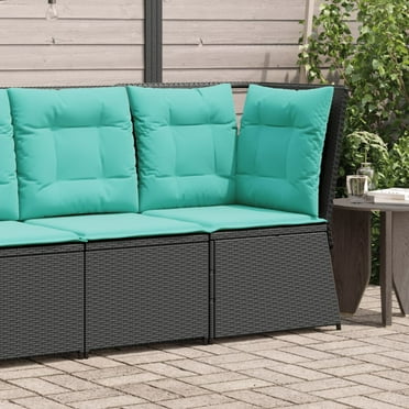 vidaXL Patio Sofa Corner with Cushions Black Poly Rattan