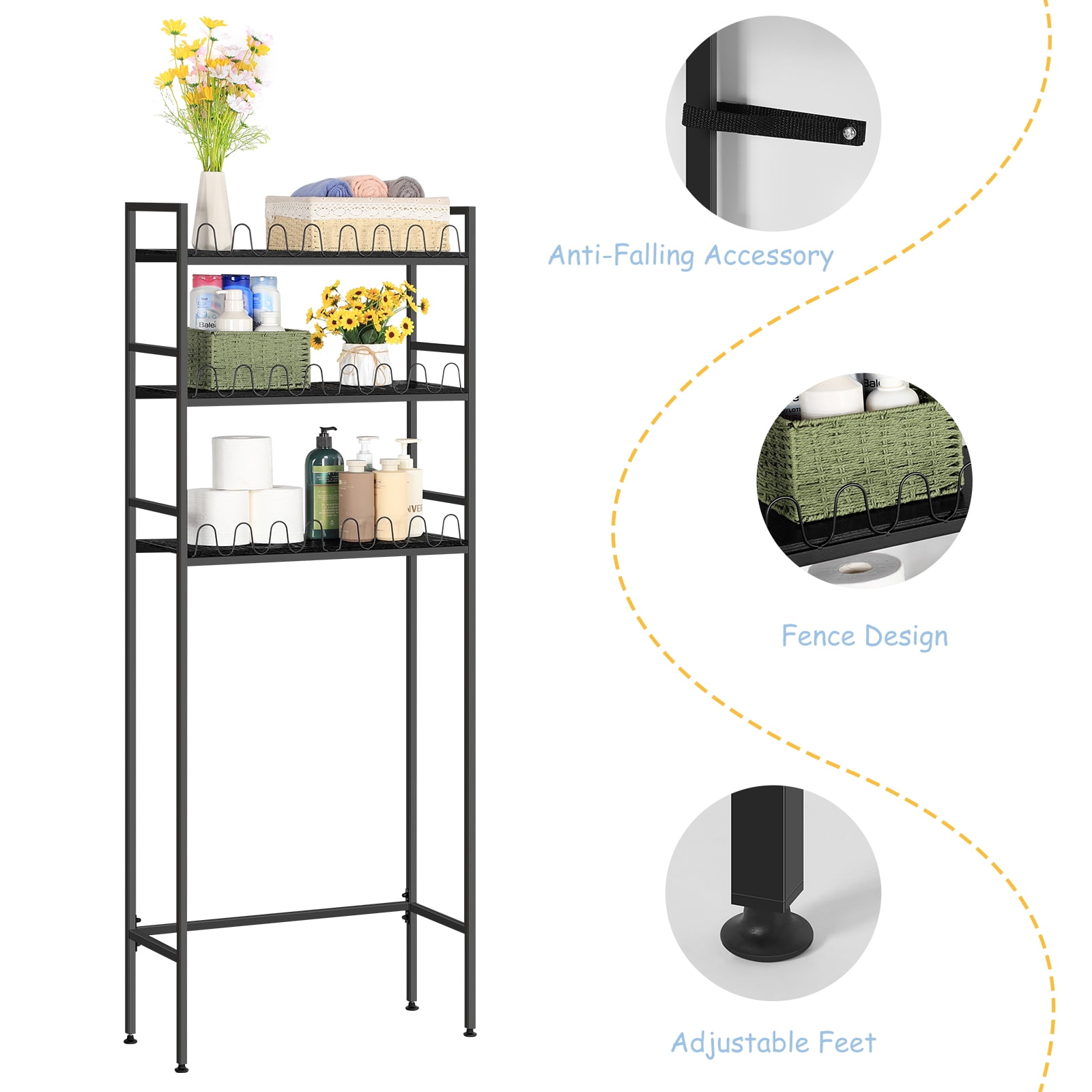 3-Tier Over The Toilet Storage Shelves Rack Heavy Duty Bathroom Organizer Metal