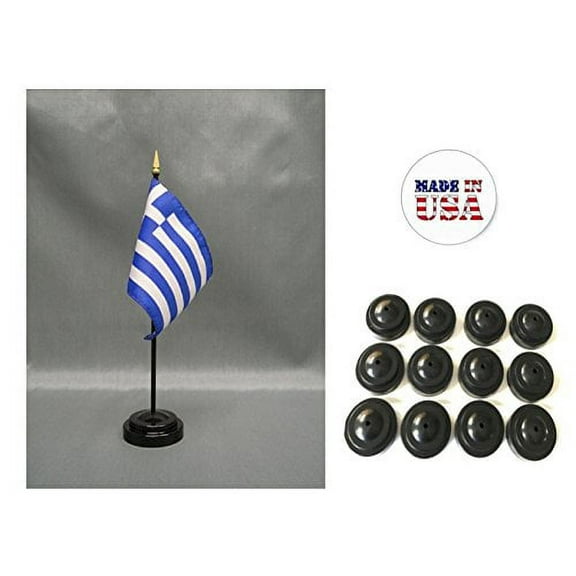 Box of 12 Greece 4"x6" Miniature Desk & Table Flags Includes 12 Flag Stands & 12 Greek Small Mini Stick Flags