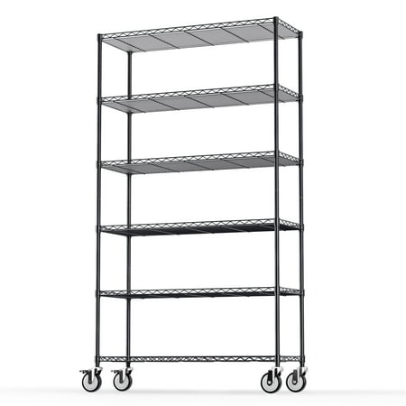 

Miniyam Wire Shelving Unit with Wheels Steel 6 Tier 2100LBS Heavy Duty Adjustable Storage Organizer Wire Rack Shelving for Home Office Black
