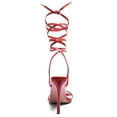 thumbnail image 3 of Zhabtuc Women Lace up Heels Sandals Sexy Strappy Stiletto Square Toe Open Toe Heels Sandals Party Prom Shoes Red Size 8.5, 3 of 6