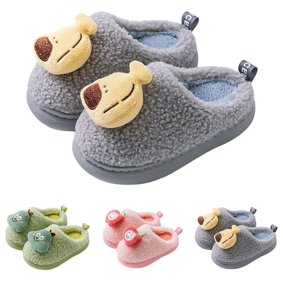 Dakaela Boys Girls Cozy House Slippers Warm Plush Winter Cotton House Shoes Kids Indoor Outdoor Bedroom Slides Green Size 6