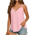 thumbnail image 2 of Women V Neck Sleeveless Spaghetti Strap Cami Top Casual Loose Eyelet Embroidery Solid Color Summer Tank Top with Half Zip L, 2 of 8
