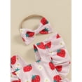 thumbnail image 6 of Musuos Newborn Girl Summer Outfit, 3 6 12 18Months Flower Strawberry Print Fly Sleeve Romper with Hairband Summer Clothes, 6 of 9