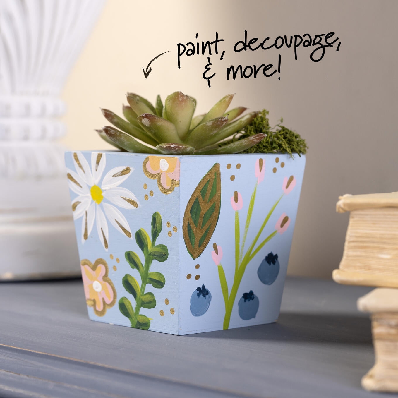 (3 pack) Plaid Wood Surfaces Square Planter, 3" x 3" x 3"