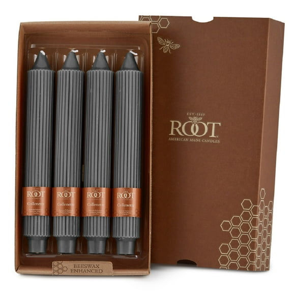 ROOT Unscented Grecian Collenettes Taper Candles, 9-Inch Tall, Box of 4, Stone