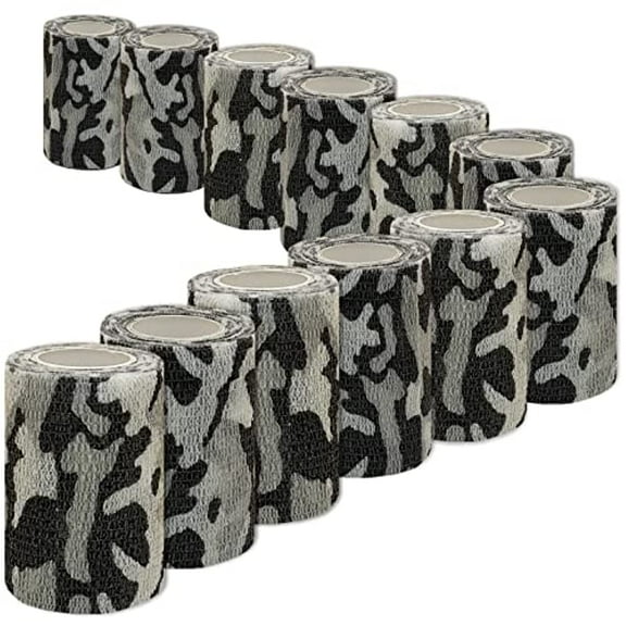 [12 Pack 3"x 5 Yards] Self Adhesive Bandage Wrap Military Camouflage Color Athletic Tape for Sports or Injuries, Elastic Bandage, Wrist and Ankle Tape Non-Woven Cohesive Bandage (3 Inch, Military 1)
