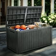 thumbnail image 2 of Dextrus 180 Gallon Large Outdoor Storage XL Deck Box w/Divider for Patio Furniture,Outdoor Cushions, Garden Tools, Sports Equipment and Pool Supplies, Waterproof, Resin, Lockable, Black, 2 of 5