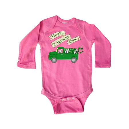 

Inktastic Hoppy St. Patrick s Day Green Bunny Truck Gift Baby Boy or Baby Girl Long Sleeve Bodysuit