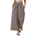 thumbnail image 1 of Pantalones de rayas casuales INSPIRE CHIC para mujer, de pierna ancha, con cintura elástica y cordón, pantalones palazzo, XS, negro y marrón, 1 of 6