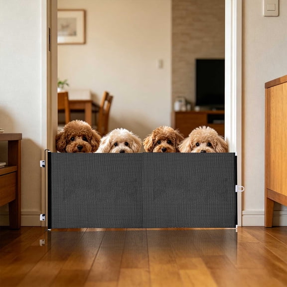 Cmafuca No Drill Retractable Pet Gate Mesh Dog Cats Safety Barrier Portable Extendable Pet Door Gate Indoor Stair Hallway Pet Fence Balcony Retractable Puppy Gate