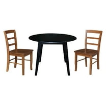 42" Round Solid Wood Dual Drop Leaf Table with 2 Chairs in Black