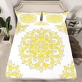 thumbnail image 2 of jejeloiu Ancient Bohemian Flowers Queen Sheet Sets,Retro Mandala Print Flat Sheet,Yellow White Queen Fitted Sheet For Adults,Breathable Home Decor,4-Piece, 2 of 7