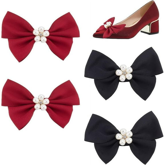 2 Pairs Bow Shoe Clips Ribbon 2 Colors Bow Knot Shoe Buckle Elegant Shoe Shoes Clip on Detachable Ribbon Decorative Shoe Clips