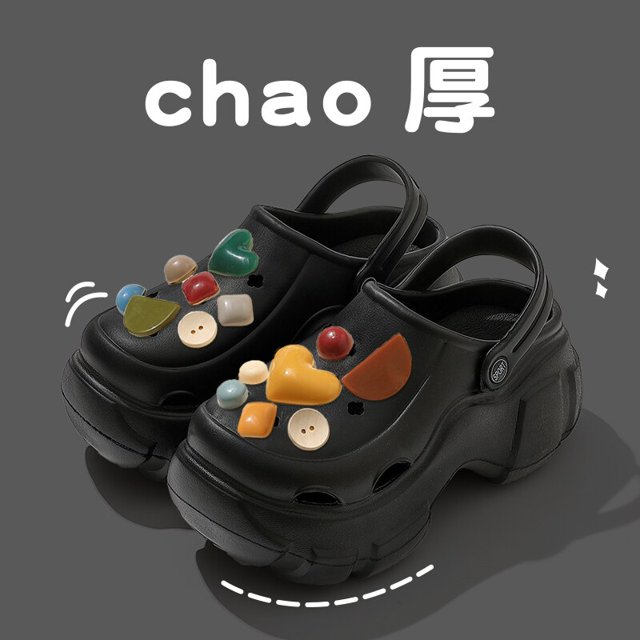 Zuecos de plataforma gruesa para mujer, zapatillas de interior y exterior, zapatos de playa, sandalias de jardín, toboganes casuales de dibujos animados DIY Qiuyongming unisex