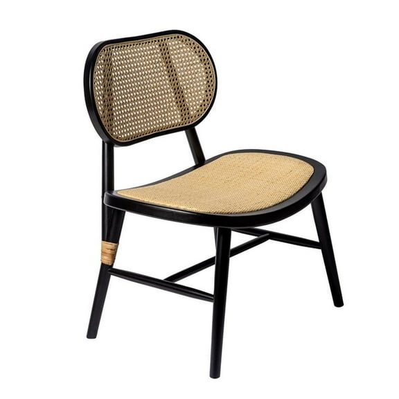 Pemberly Row Solid Wood with Natural Cane Side Chairs (Set of 2) in Black