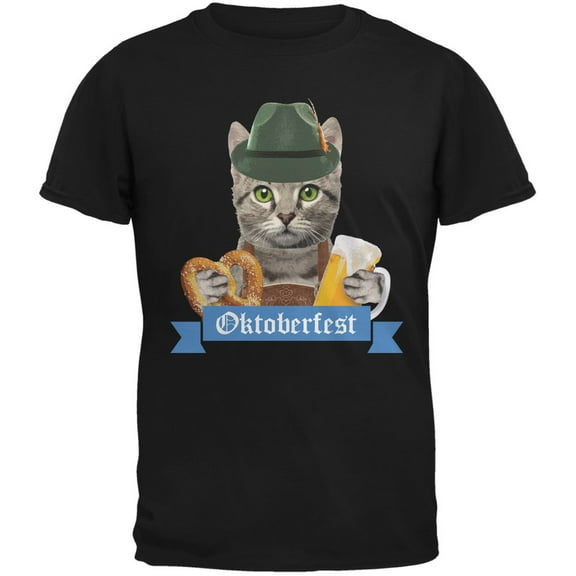 Oktoberfest Funny Cat Black Adult T-Shirt