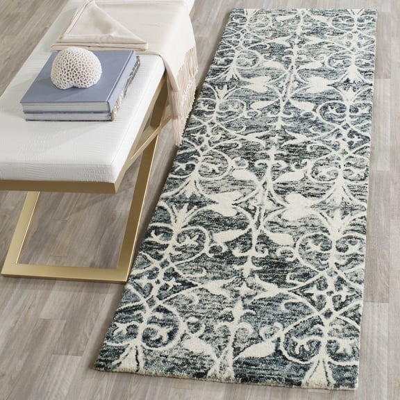 SAFAVIEH Chatham Ambrose Geometric Wool Runner Rug, Charcoal/Ivory, 2'3" x 7'