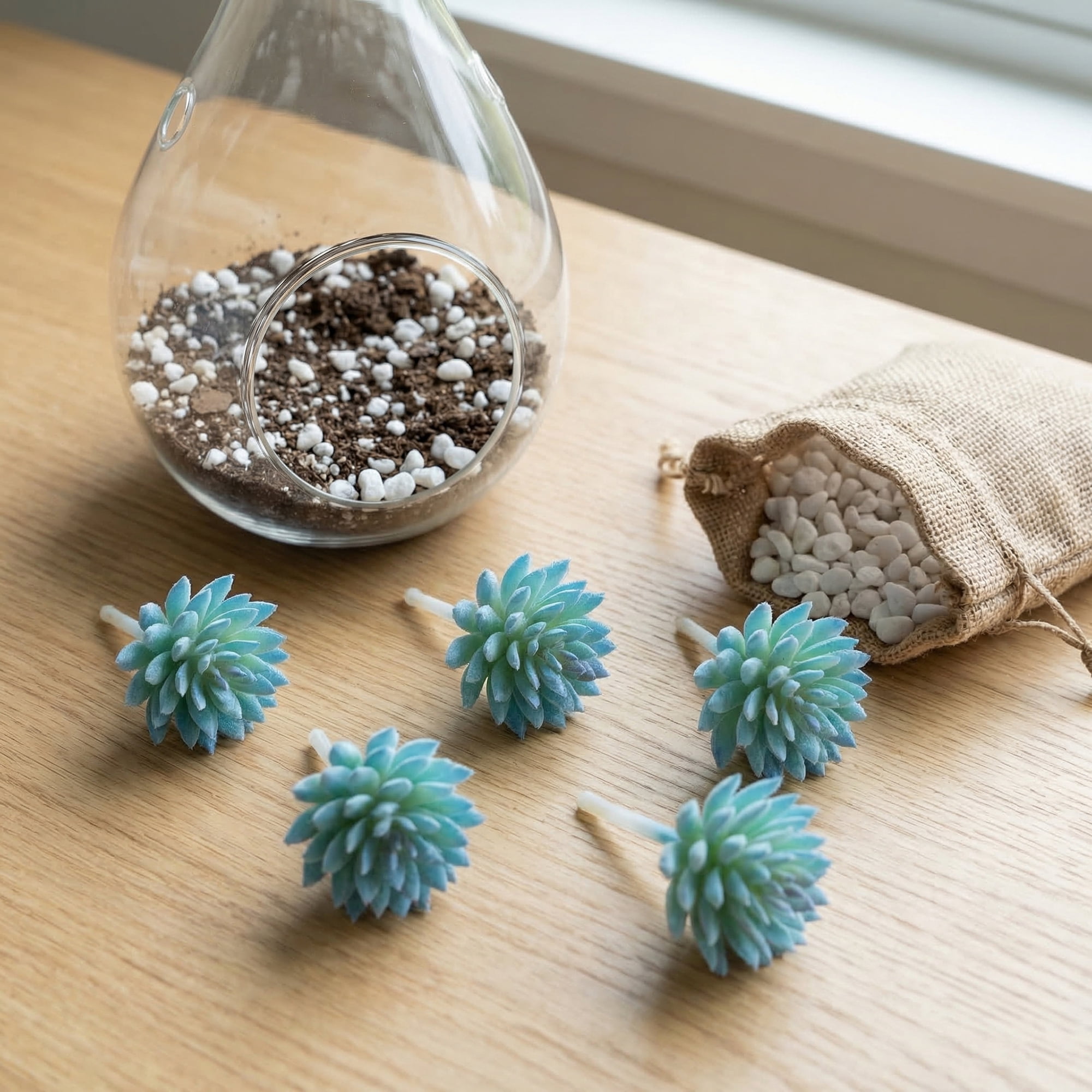 Unique Bargains 10Pcs Flocked Artificial Succulents 2.8" Blue Purple
