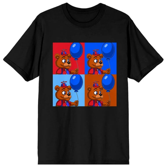 Five Nights At Freddy's Security Breach Freddy Balloon Art Crew Neck Short Sleeve Men's Black T-shirt-Large