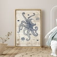 thumbnail image 1 of PixonSign Framed Canvas Print Wall Art Octopus, Fish and Lighthouse Animals Ocean Illustrations Modern Art Nautical Relax/Calm Blue Duotone for Living Room, Bedroom, Office - 16"x24" Natural, 1 of 5