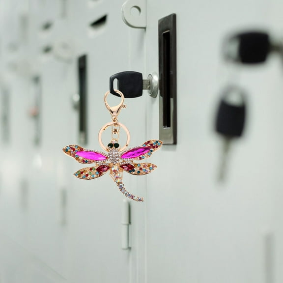 COSMOBETTY 1Pc Creative Dragonfly Keychain Zinc Alloy Rhinestone Inlaid Cute Key Chain For Women