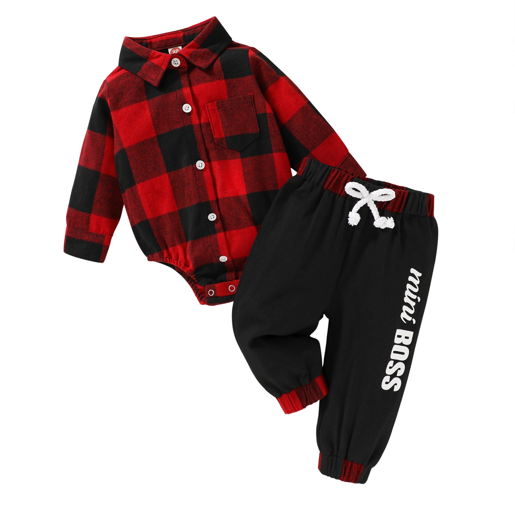 Younger Tree Infant Toddler Baby Boy Clothes Set Newborn Long Sleeve Flannel Plaid Bodysuit Pants Fall Winter Outfits for 12-18 Months