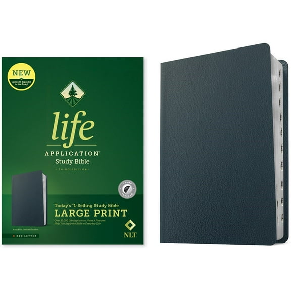 NLT Life Application Study Bible/Large Print (Third Edition)-Navy Blue Genuine Leather Indexed