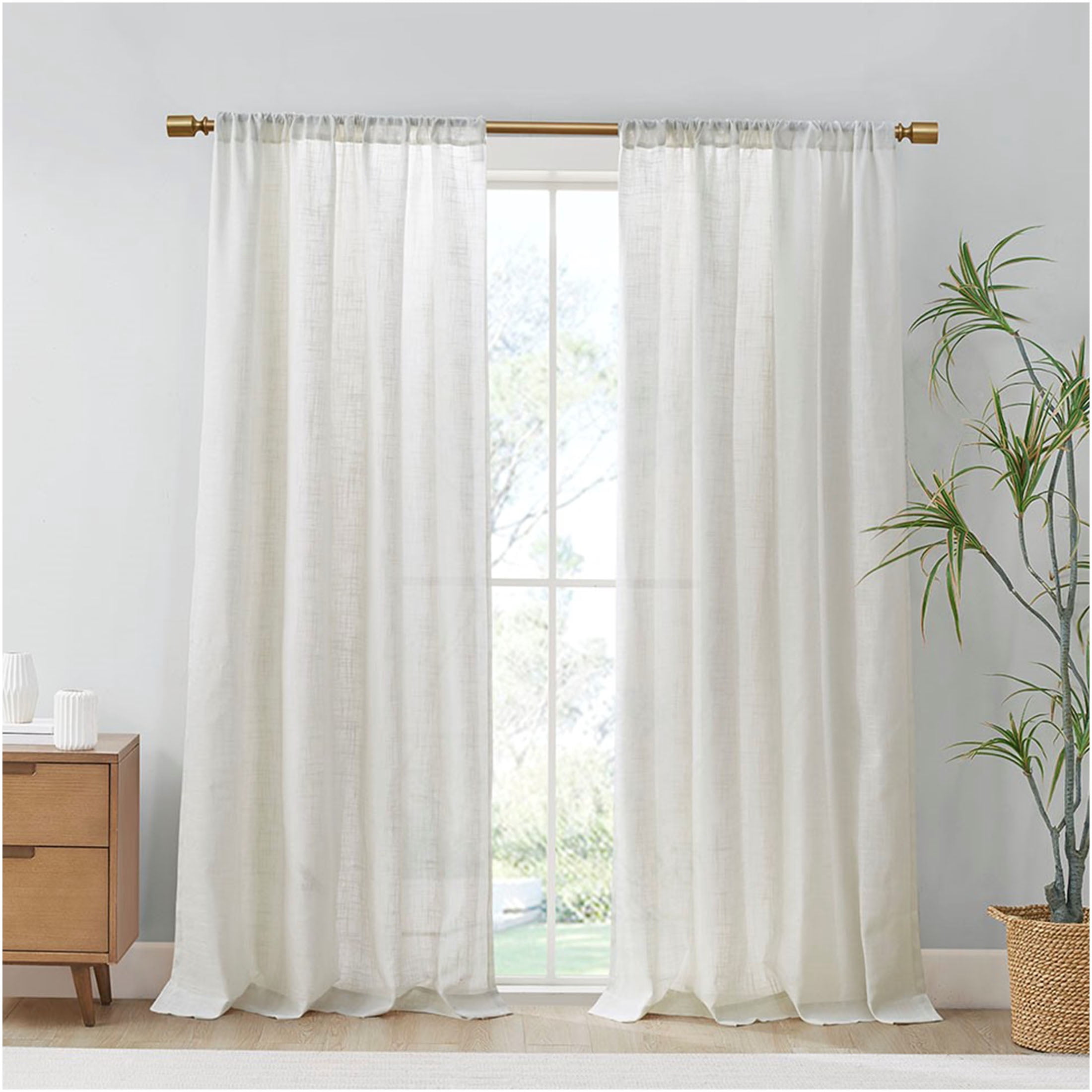 JERFIT White Linen Look Curtains 52x84 Inch Set of 2 Panels, Light Filtering Rod Pocket Drapes for Living Room Bedroom, Soft Textured Polyester Linen Blend, OEKO-TEX Certified