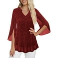 thumbnail image 2 of BLVB Women's 3/4 Sleeve Dressy Tops Elegant V Neck Blouse Tunic Shirts for Women for Casual Work Evening Party, 2 of 7