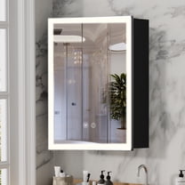 Yamissi Modern LED Bathroom Mirrored Medicine Cabinet, Wall Mounted Single Door, 22x16 in, Black
