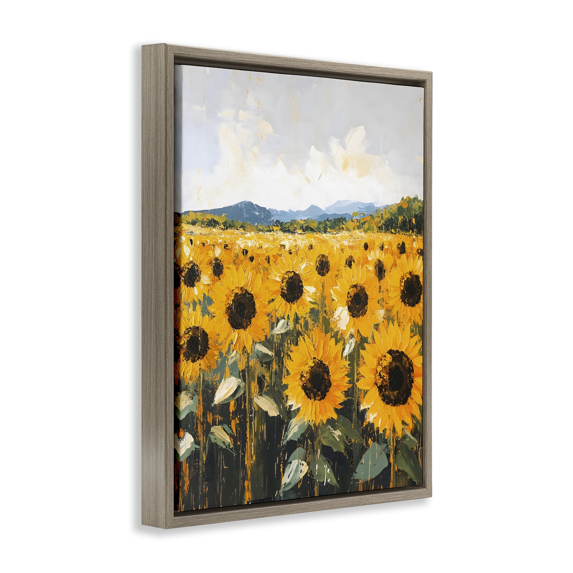 Stupell Industries Beautiful Sunflowers in Field Brown Framed Floater Canvas Wall Art, design by Creative Studio