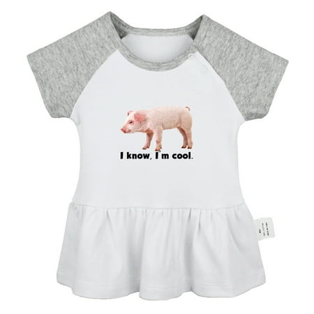 

I Know I m Cool Funny Dresses For Baby Newborn Babies Animal Pig Pattern Skirts Infant Princess Dress 0-24M Kids Graphic Clothes (Gray Raglan Dresses 6-12 Months)