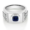 thumbnail image 2 of Gem Stone King 925 Sterling Silver Men's Ring Cushion Blue Created Sapphire and Moissanite (2.53 Cttw, Size 12), 2 of 4