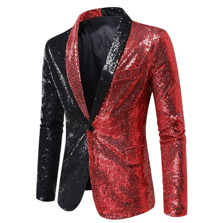 Uveasisha Slim Fit Blazers for Men,Mens One Button Sequin Dress Suit Jacket Stylish Colorblock Party Jackets Glitter Festival Tuxedo Deal of The Day,