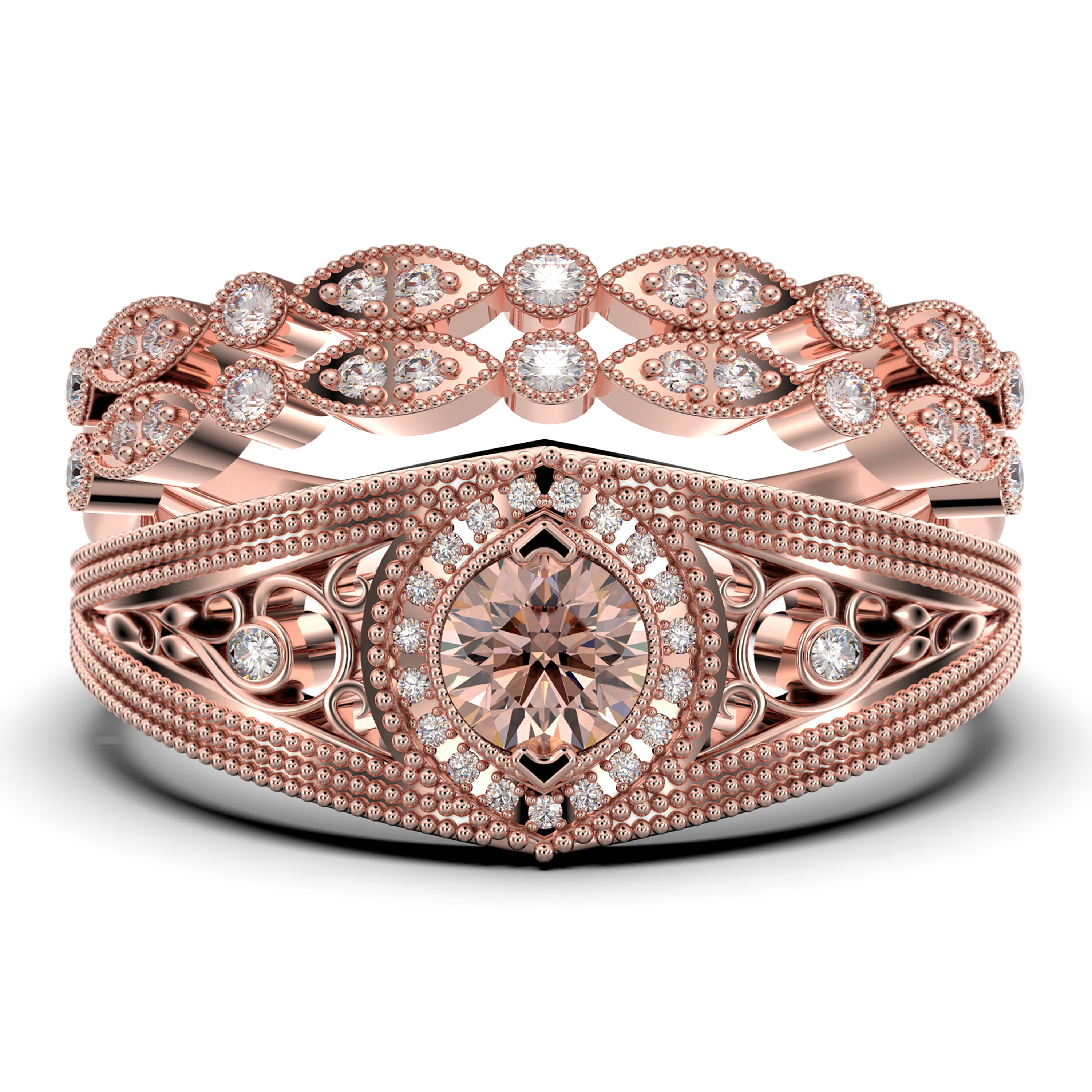 Antique Style Gorgeous Art deco 2.25 Carat Round Cut Morganite And ...
