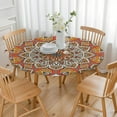 thumbnail image 3 of 44in Round Tablecloth with Elastic Edge, Waterproof Fitted Table Cover for 36-44" Tables, Floral Theme Polyester Reusable Table Cloths Wipe Clean for Picnic, Dining, Outdoor Use and Party Decor, 3 of 7