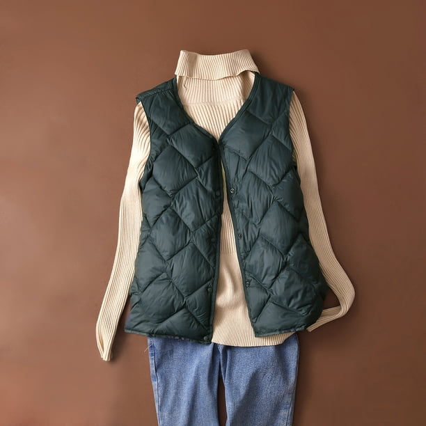 Abrigo de bolsillo cálido para mujer, chaqueta sin mangas, parka de plumón de invierno, abrigo para mujer