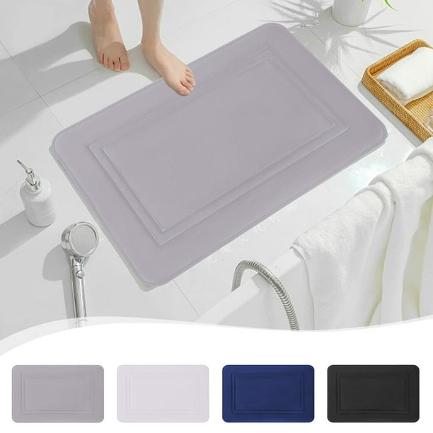 Alfombra de baño de espuma a rayas gruesas - Esterilla de terciopelo absorbente y suave con fondo antideslizante, lavable a máquina, 40x60cm, azul/gris/blanco