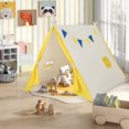thumbnail image 3 of Kids Play Tent with Solid Wood Frame Holiday Birthday Gift  Toy for Boys  Girls-Yellow, 3 of 5