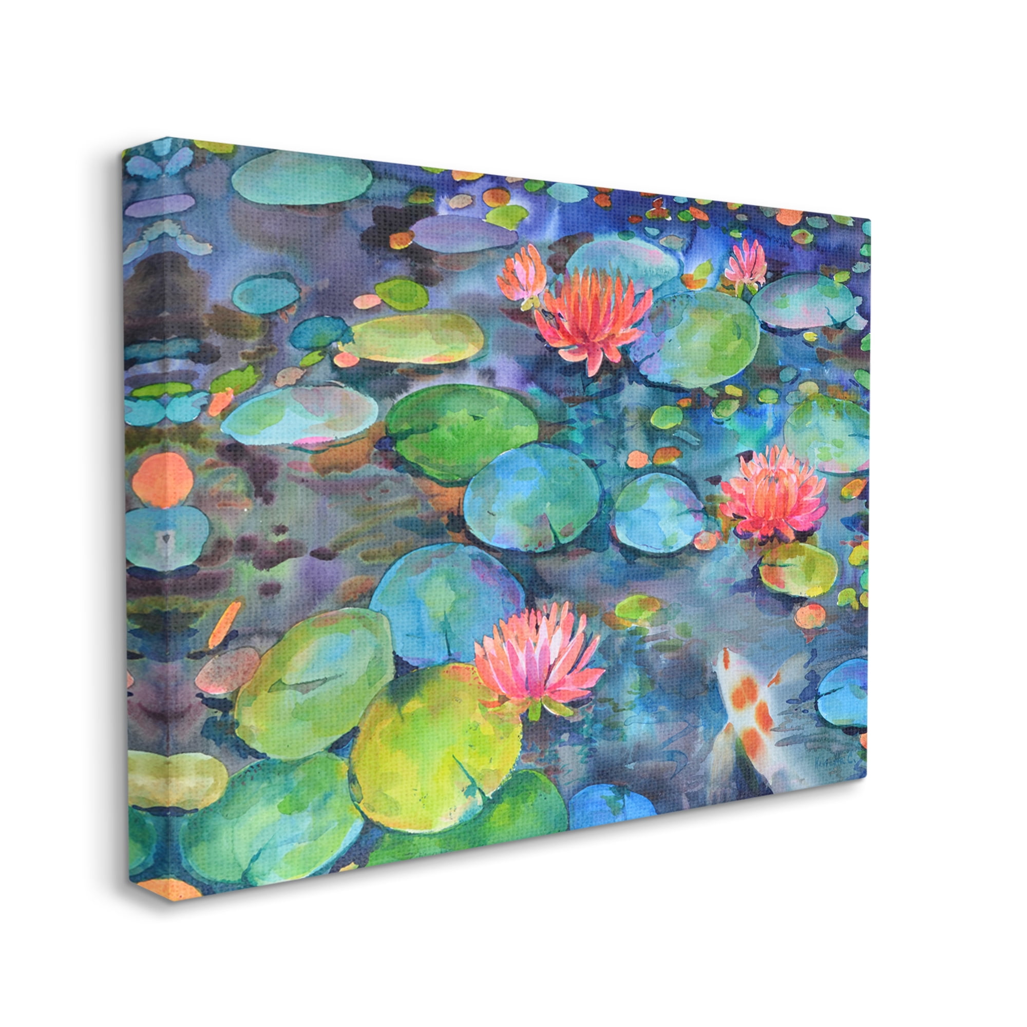 Stupell Industries Vivid Pond Lily Lotus Blossom Koi Fish Pond Painting Gallery Wrapped Canvas Print Wall Art, Design by Marietta Cohen Art and Design