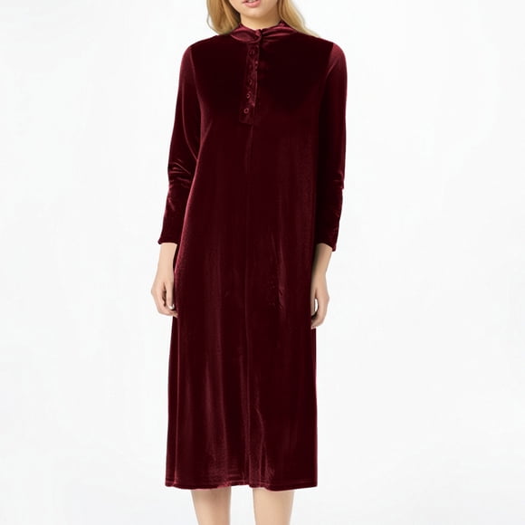 Meichang Womens Velvet Dress Fall Winter Long Sleeve Button Neck Wedding Guest Dresses formal Cocktail Party Ball Gown Vintage Midi Mother of The Bride Dresses