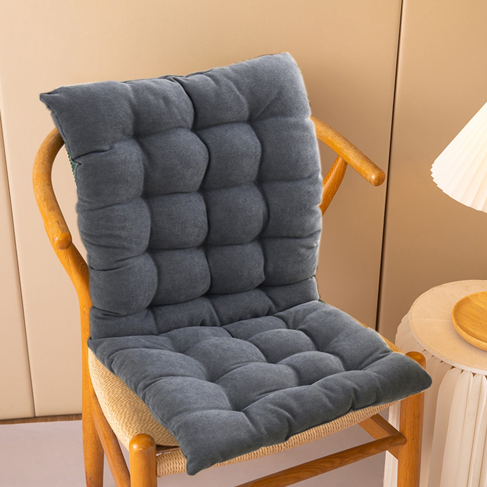 Blasgw Beige High Back Chair Cushion - Indoor/Outdoor Weatherproof Rocking Chair Pad, Comfortable Tufted Seat Cushion with Ties for Porch, Patio Furniture Gray