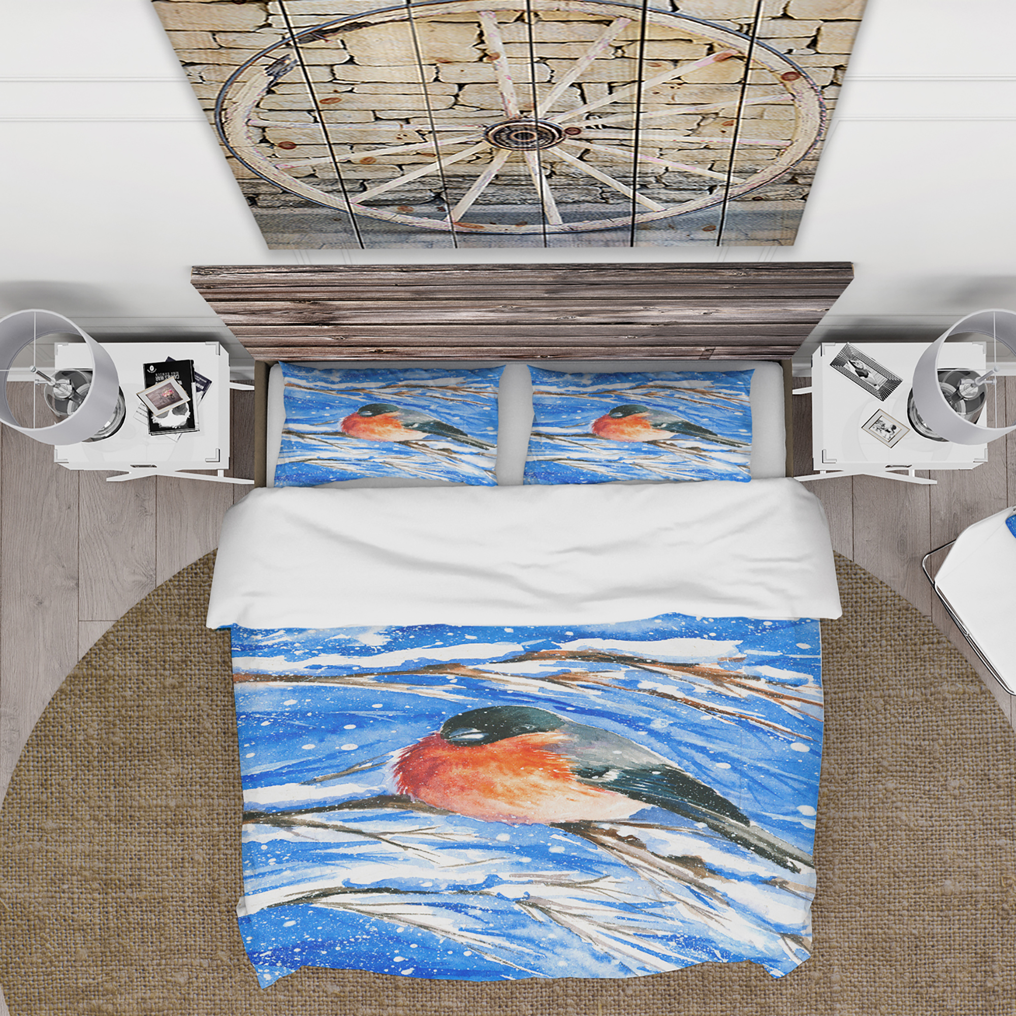 Designart 'Bullfinch in Snow Storm' Animals Duvet Cover Set