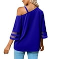 thumbnail image 3 of Popvcly Women's Off Shoulder Tops 3/4 Short Sleeve Casual Loose Batwing Shirts Oversized Blouse Tunic Blue S-XL, 3 of 4
